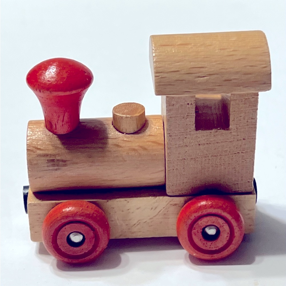 Vintage Wooden Red & Natural Train Engine Toy - Kids Toys